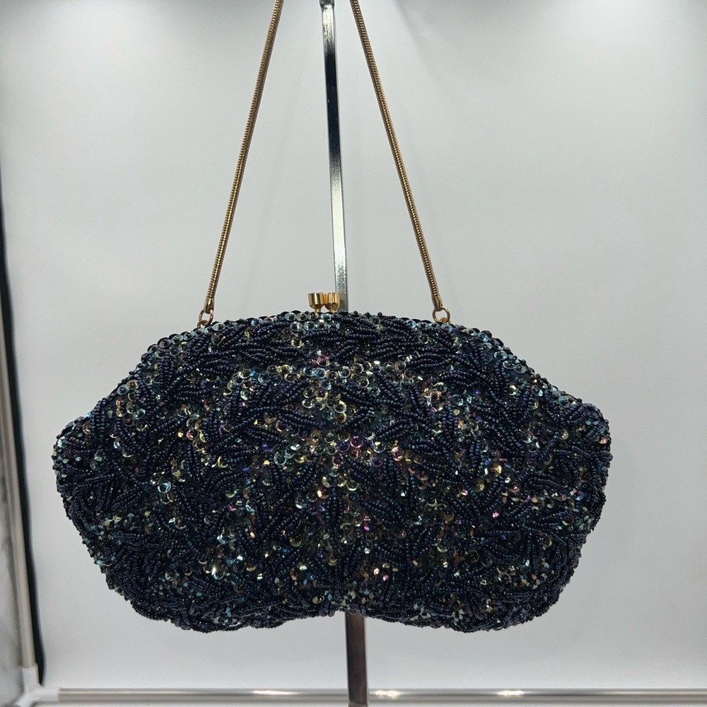 Richere by Walborg Vintage Blue Beaded Evening Bag Handmade Japan 1960s